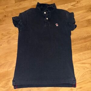 Abercrombie & Fitch Kids‎ Muscle Fit Polo Shirt Red Moose Logo Navy Blue Y2K